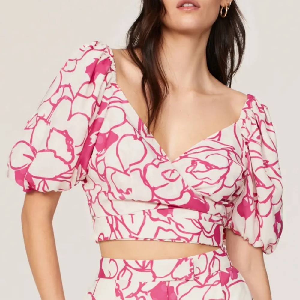 Ronny Kobo Collective Floral Puff Sleeve Crop Top 8
